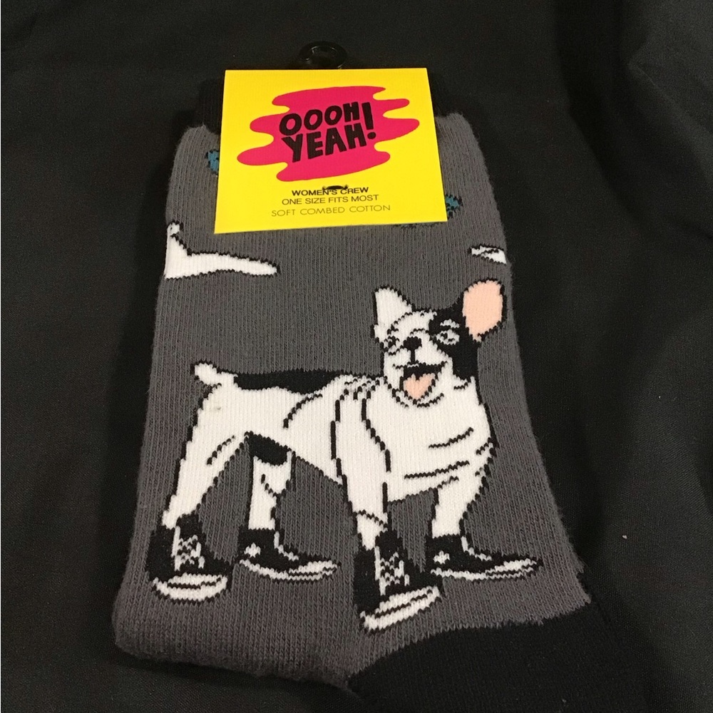 FRENCH BULLDOG WOMENS NWT CREW SOCKS GRAPHIC OS DOG PET